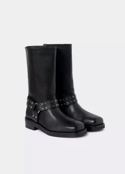 Bota Biker Tachas Punta Cuadrada Piel-Brownie Spain Clearance