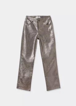 Pantalon Metalizado Efecto Piel-Brownie Spain Online